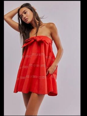 NWT Free People Full Swing Mini Dress-High Risk Red